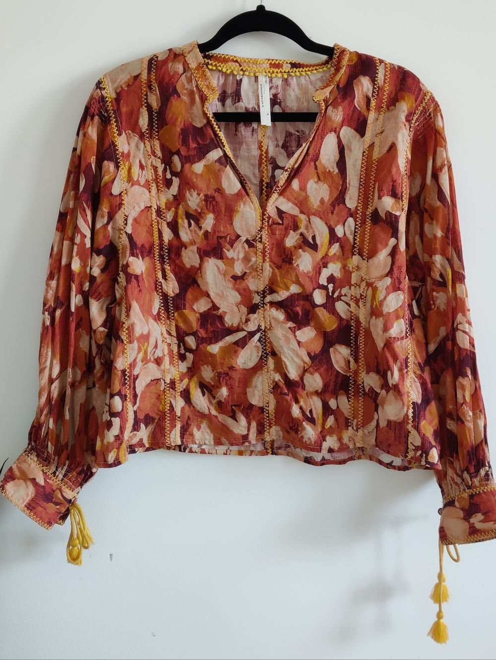 Anthropologie Tassel Stitched Blouse M